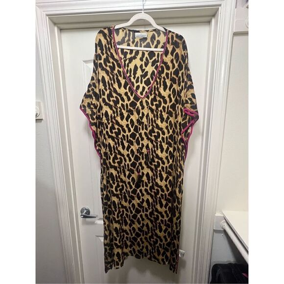 NEW Lola Casademunt Leopard Pink Caftan With Pink Beading and Size S/M - Picture 1 of 9
